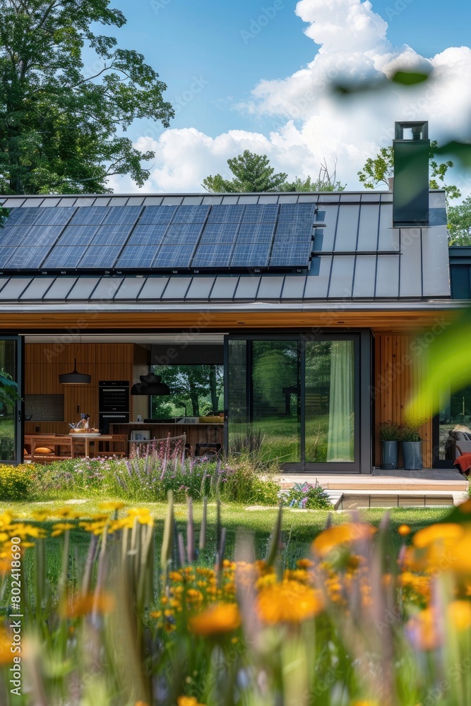 Obraz premium Harnessing the Suns Power: A Modern House With Solar Panels