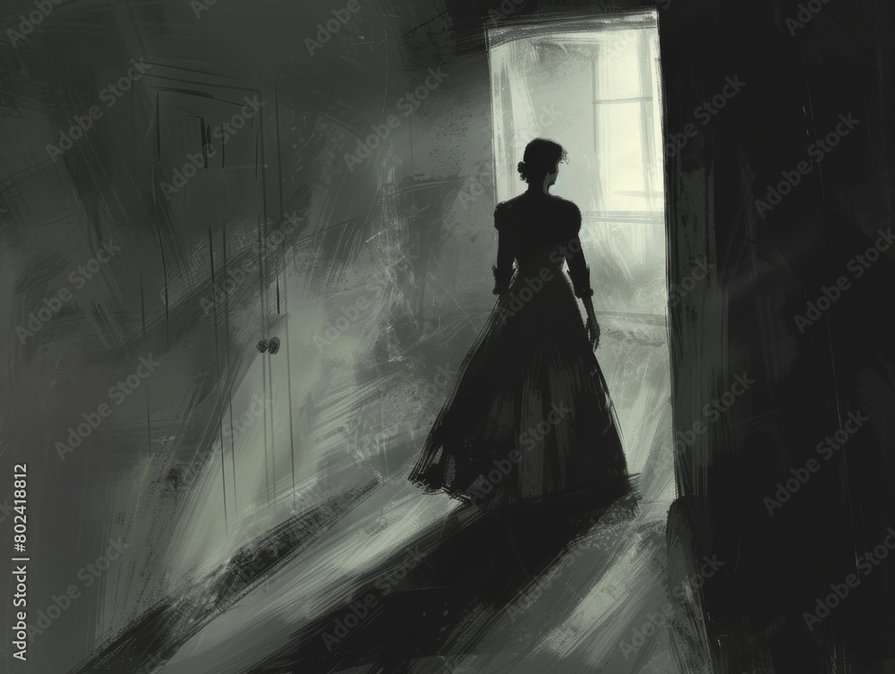 Mysterious Woman In Dark Victorian Room