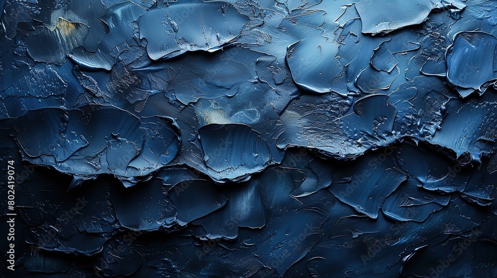Fototapeta premium Blue oil paint smudged texture as background, close-up