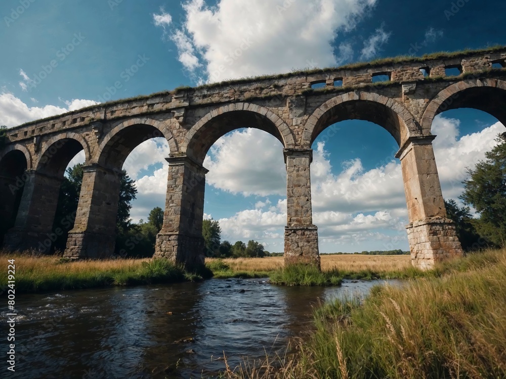 A bridge spans a river with a view of the sky above