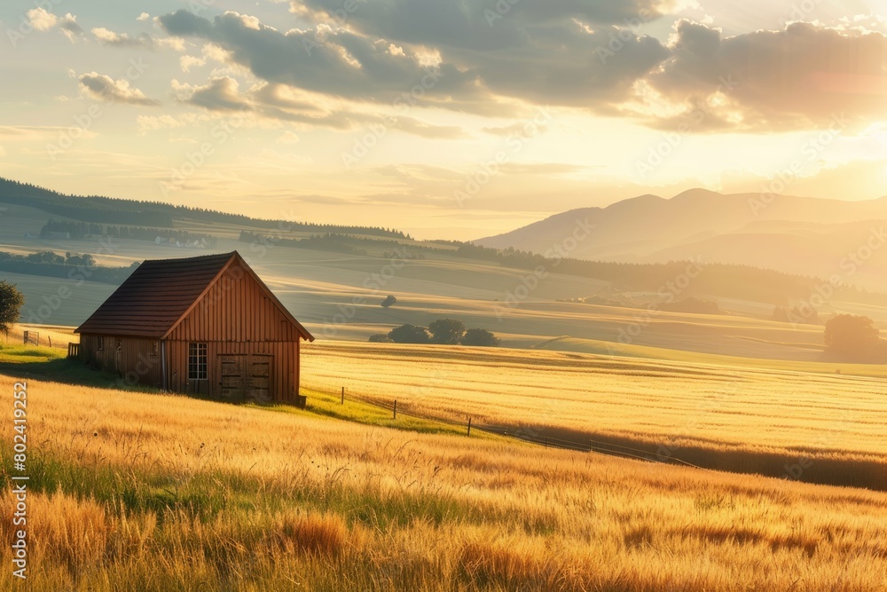 Golden Sunset at Rural Barn Golden Sunset at Rural Barn