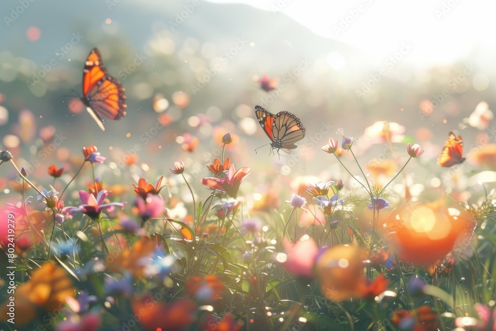 Sunlit Meadow with Butterflies Sunlit Meadow with Butterflies