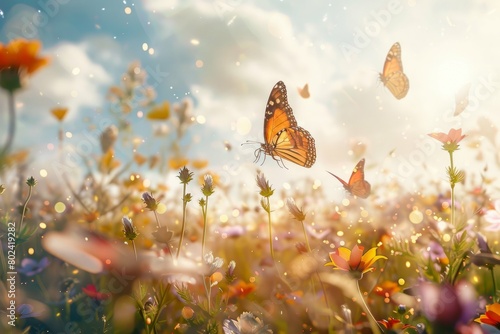 Wallpaper Mural Sunny Meadow with Butterflies Torontodigital.ca