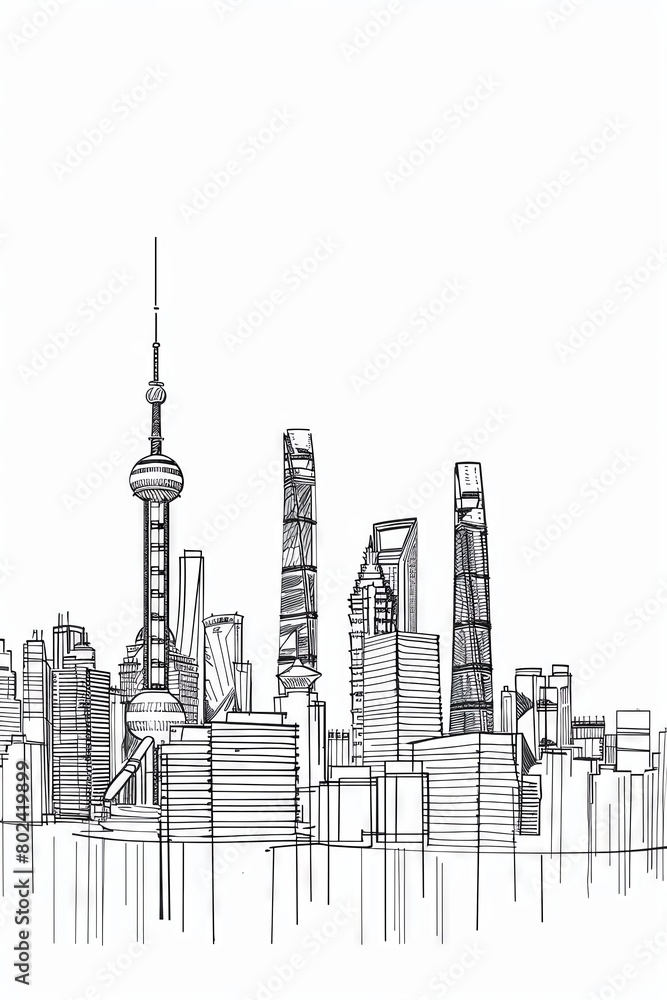 Obraz premium Sketch of the Shanghai skyline