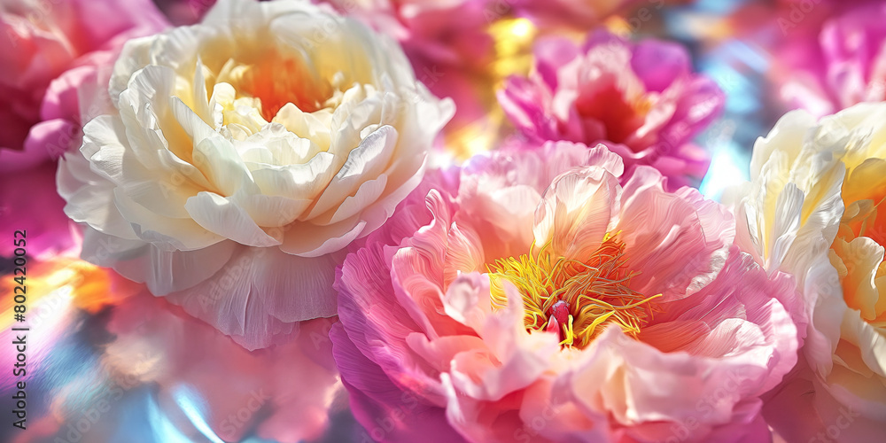 Beautiful pink and white peony flowers close-up. Spring or summer floral background Beautiful pink and white peony flowers close-up. Spring or summer floral background