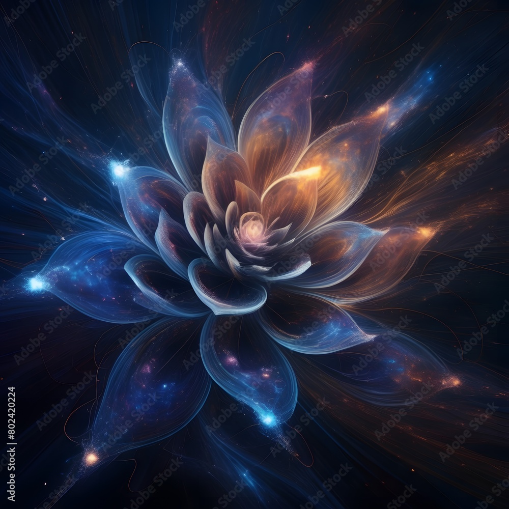Fototapeta premium Blue Fractal Flower Burst in Space