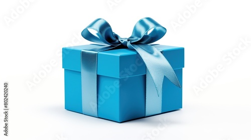 Blue color royal gift box with blue ribbon isolated on white background