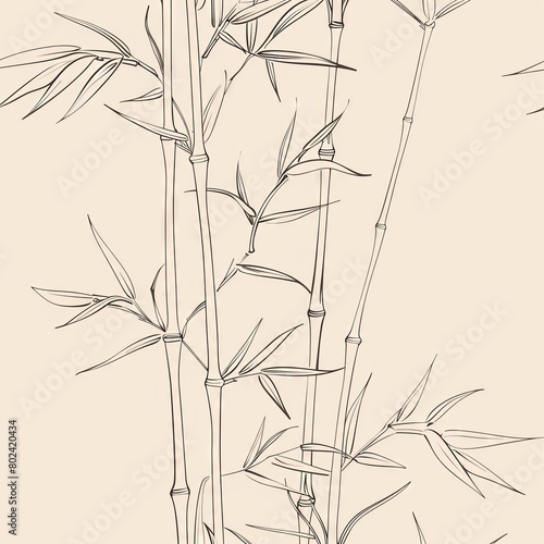 A seamless pattern of bamboo plants with long stalks and thin leaves.