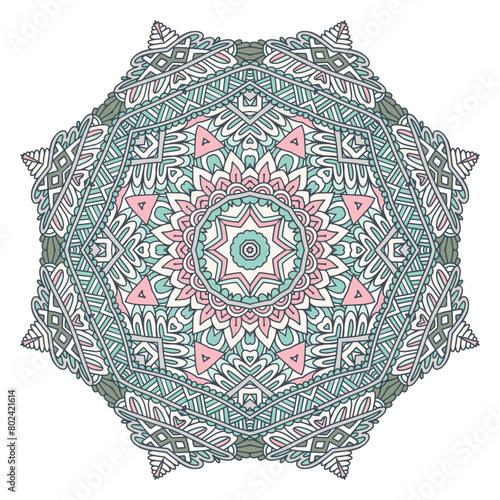 Abstract Mandala vintage indian textile ace design. Vector medallion folk art