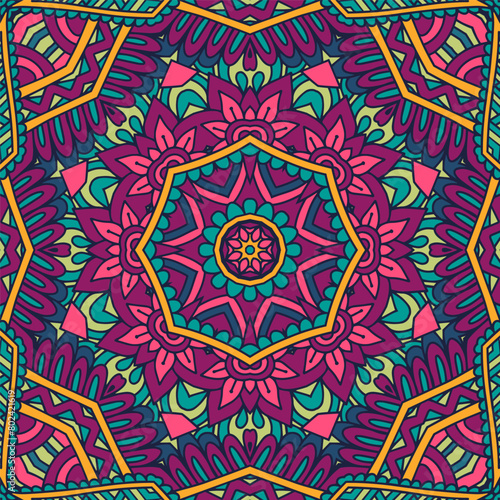 Abstract festive colorful mandala vector ethnic tribal pattern