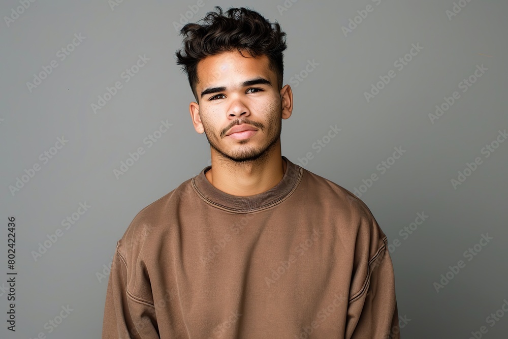 Young attractive man in sweatshirt on grey background Young attractive man in sweatshirt on grey background
