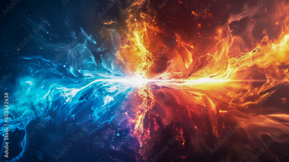 Fototapeta premium A colorful space scene with a blue and red fire