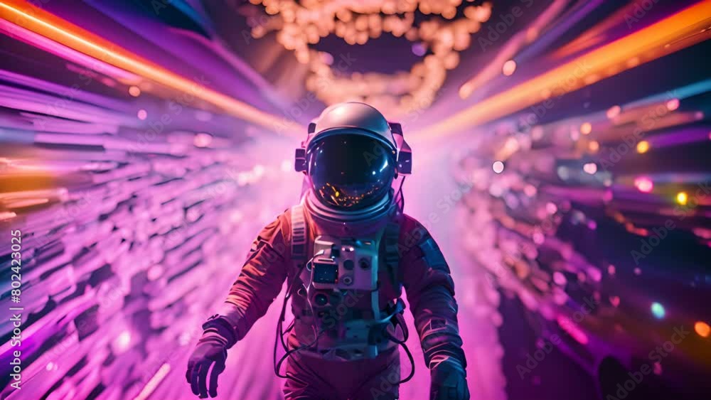 Astronaut floating in astral space with surreal psychedelic galaxy flow glowing with neon colors Astronaut floating in astral space with surreal psychedelic galaxy flow glowing with neon colors
