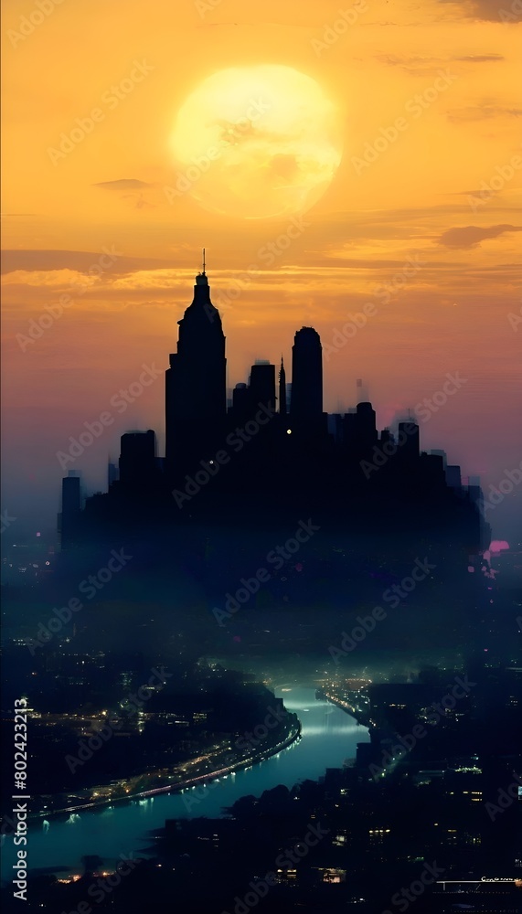 Obraz premium Das Märchen der Nachtstadt. Wallpaper für Telefon 6.