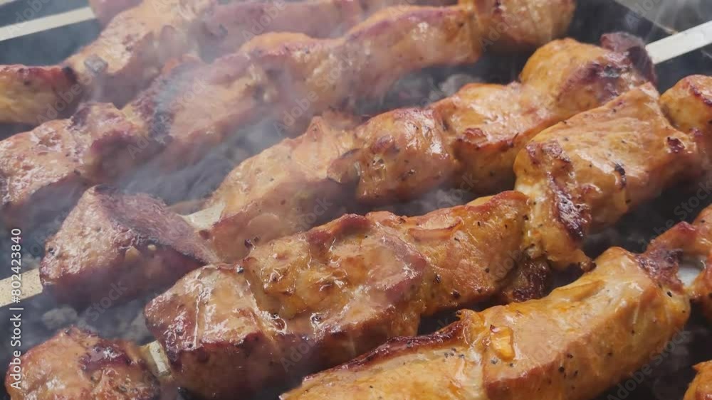 The process of preparing shish kebab in the grill The process of preparing shish kebab in the grill