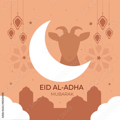 Eid Al Adha mubarak illustration template background. Greeting card islamic design
