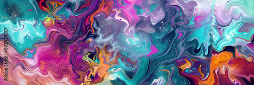 Fluid swirling patterns of vivid turquoise  pink  and orange colors in a dynamic abstract design.
