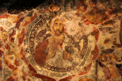 Christ Pantocrator Fresco, colorful ceiling painting, fresco, wall painting of Jesus, inside the Rock Church at Sumela, Sümela Monastery, Trabzon, Turkey