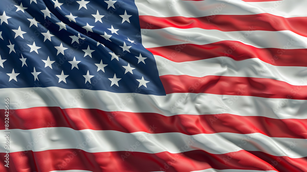 Fototapeta premium Closeup shot of American flag blowing in wind, Memorial Day.