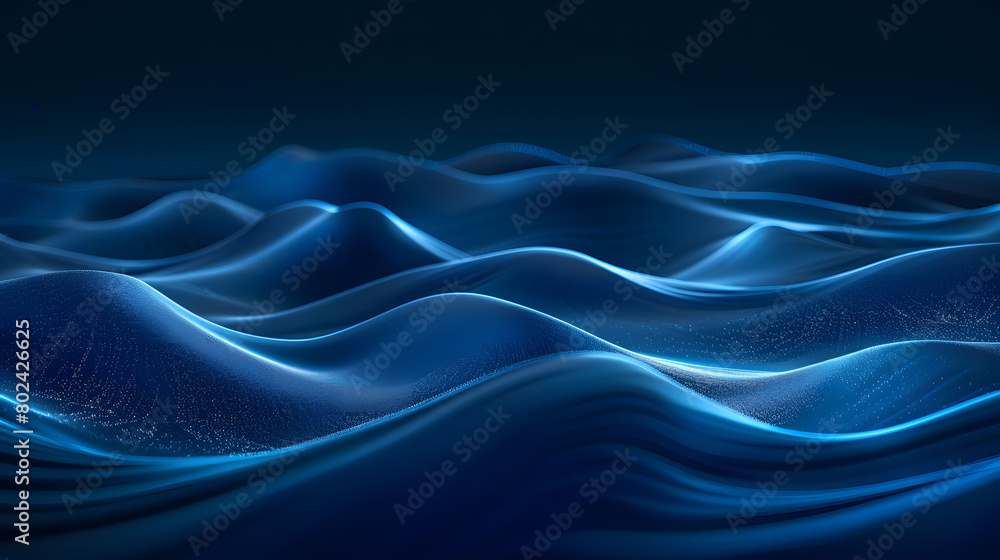 Fototapeta premium Abstract blue waves with glowing highlights. Dynamic fluid design concept for modern digital wallpapers and serene visuals