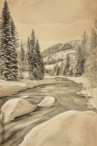Ketchum Idaho Black and White Drawing / Vintage Style Digital Download Wall Art / USA Prints Pencil Sketch (ID: 802427076)