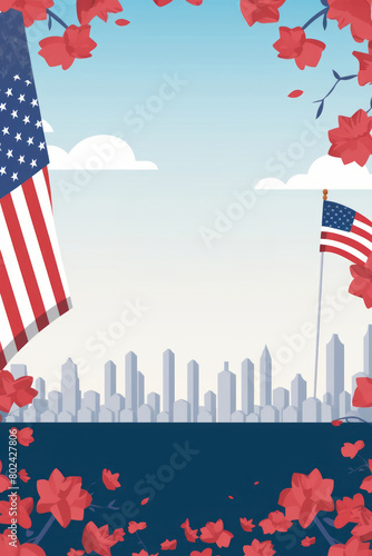 Vertical Background or Card for Memorial day in the USA , United States of America Memorial Day, Remember and Honor