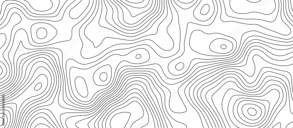 White background topography contour map with black curve lines .luxury topographic wavy pattern and geographic grid map design .