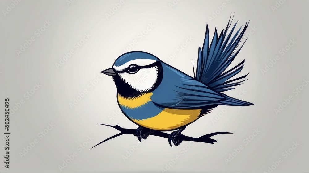 Obraz premium Eurasian Blue Tit minimalist logo with white background 