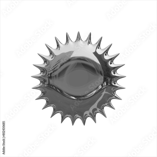 3D isolated element in u2k style. Realistic Trendy Metal Barbed 3D Shape. Silver star shape with spikes on transparent background