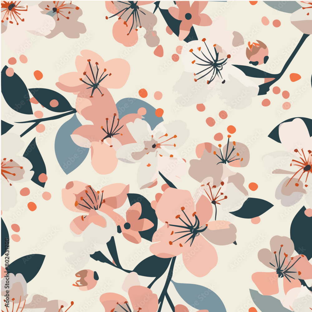Ditsy cherry blossom vector seamless pattern Ditsy cherry blossom vector seamless pattern