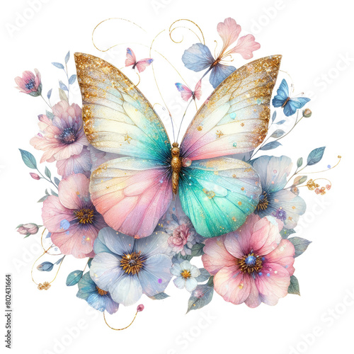 Gilter Butterfly Flowers Clipart