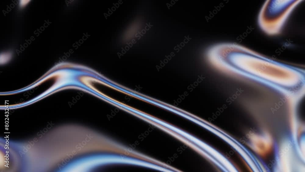 Abstract fluid texture of swirling liquid chrome metal waves with motion light effect. Seamless looping video. 4k psychedelic hypnotic graphics dynamic dark holographic background