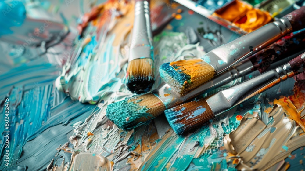 A set of paintbrushes and a palette, promising endless possibilities for artistic expression A set of paintbrushes and a palette, promising endless possibilities for artistic expression