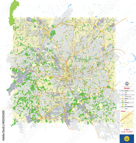 Georgia US Vector Map, names main streets