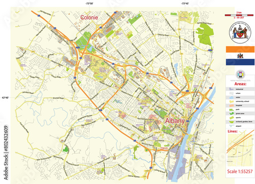 Albany New York US Vector Map  Editable Layered  13 mb  names main streets