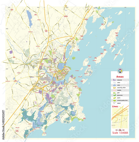 Portland Maine US Vector Map, Editable Layered, 26 mb, names main streets