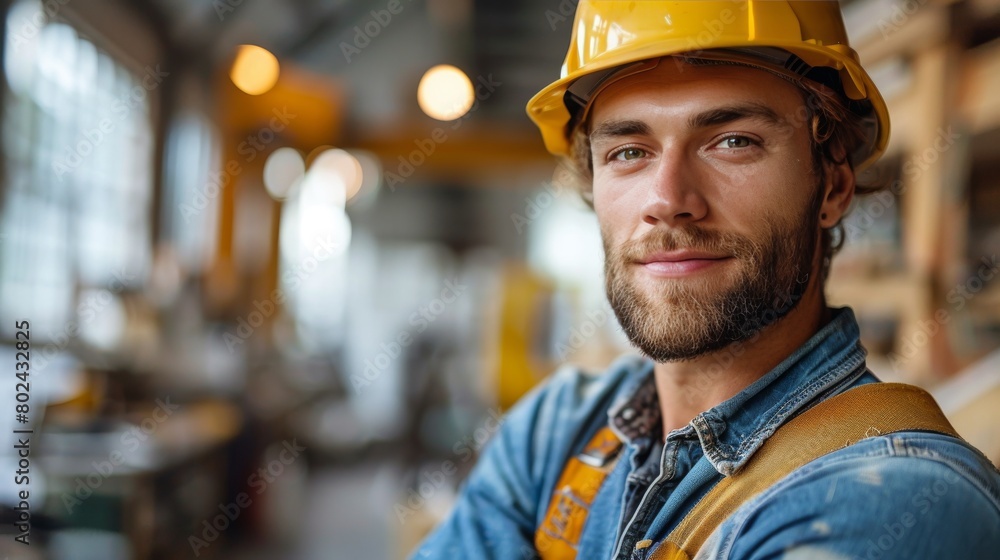 Confident Construction Worker in Industrial Setting. Confident Construction Worker in Industrial Setting.