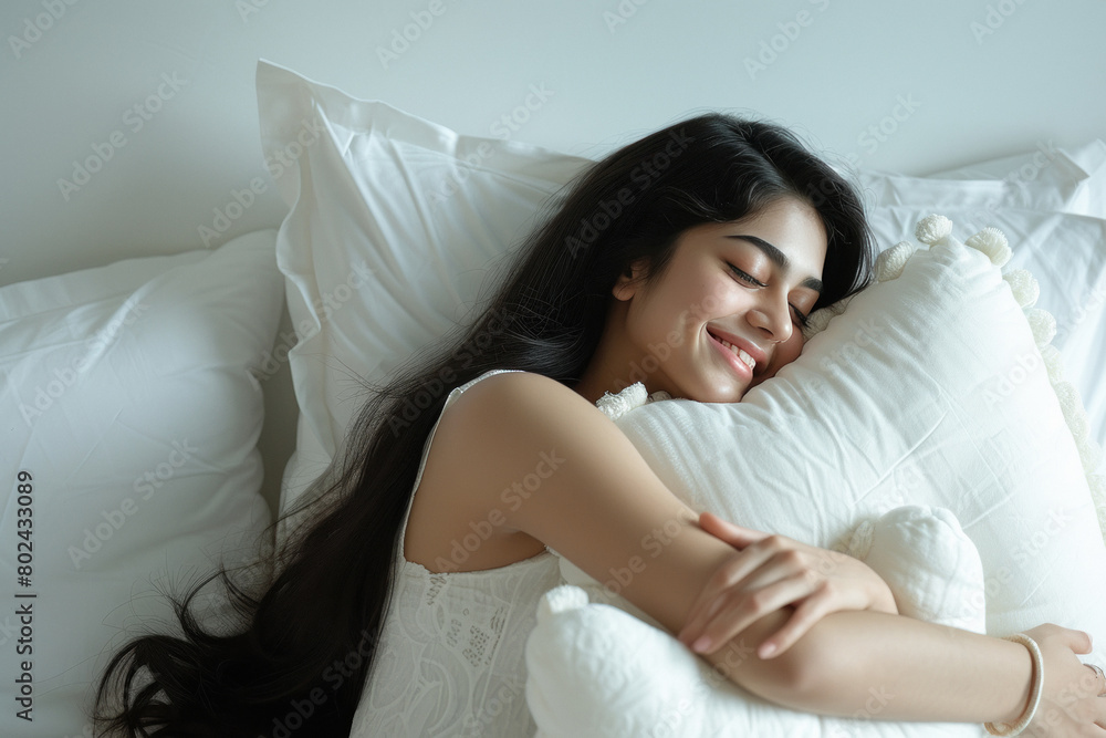 beautiful woman sleeping with comfortable white pillow beautiful woman sleeping with comfortable white pillow