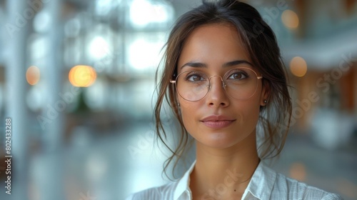 A woman wearing glasses and a white shirt