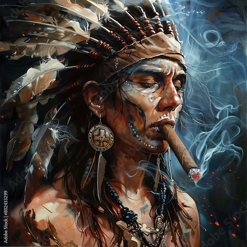Native American man with a cigar. photo