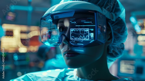 A surgeon's perspective through AR glasses, displaying real-time surgical guidance and procedural checklists in the operating room photo