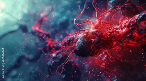 3D rendering image showcasing the flow of blood through the heart and the circulatory system, including the pulmonary and systemic circuits photo