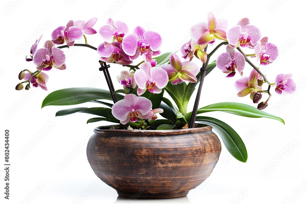 Naklejka premium Orchid flowers in pot isolated on white background