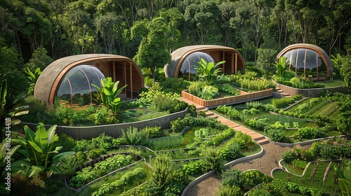 An eco-friendly farm with biogas units and composting facilities, showcasing zero-waste and energy self-sufficiency photo