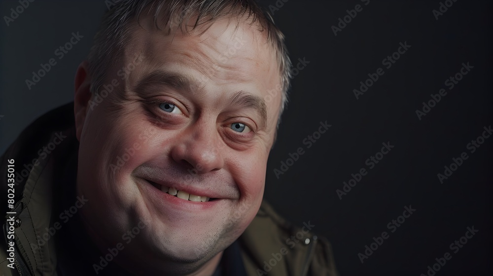 Radiant Smile of Happiness and Acceptance Portrait of a Man with Down Syndrome Radiant Smile of Happiness and Acceptance Portrait of a Man with Down Syndrome