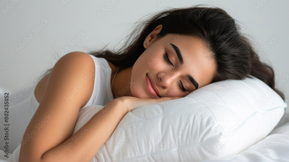 beautiful woman sleeping with comfortable white pillow beautiful woman sleeping with comfortable white pillow