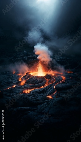 Lava Flow Meeting Body of Water