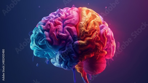 3D rendering image depicting the various regions of the brain responsible for different functions and cognitive processes photo