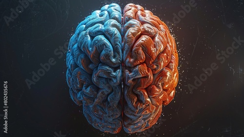 3D rendering image highlighting the differences and specialization of the left and right hemispheres of the brain, responsible for various cognitive functions photo