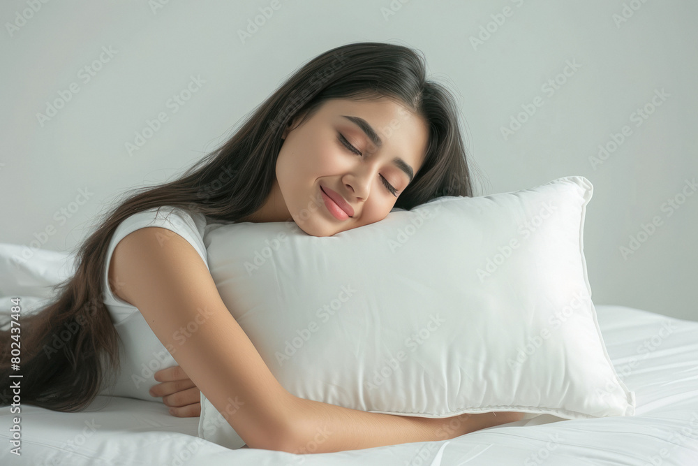 beautiful woman sleeping with comfortable white pillow beautiful woman sleeping with comfortable white pillow